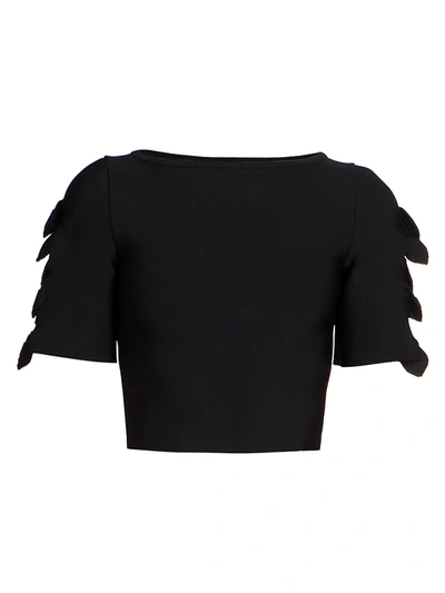 Shop Alaïa Women's Embroidered-sleeve Crop Top In Noir