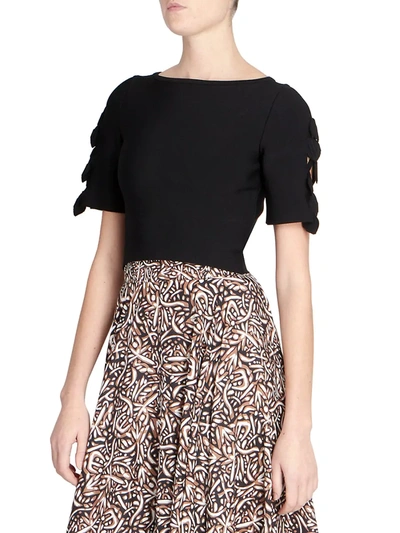 Shop Alaïa Women's Embroidered-sleeve Crop Top In Noir