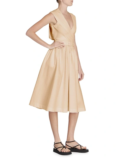 Shop Alaïa Sleeveless Belted Poplin Wrap Dress In Beige Clair