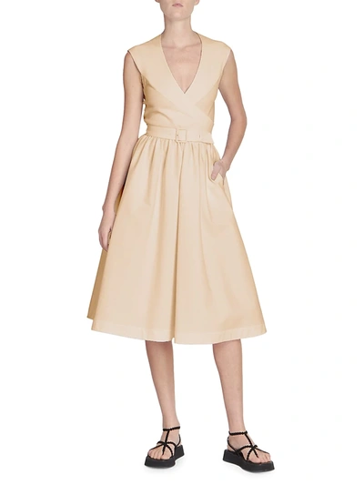 Shop Alaïa Sleeveless Belted Poplin Wrap Dress In Beige Clair