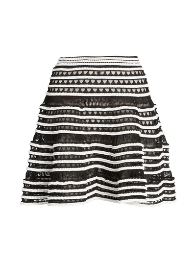Shop Alaïa Crochet Tiered Knit Skirt In Noir Ivory