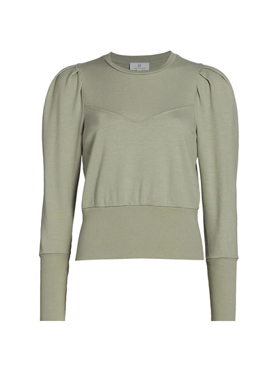 Shop Ag Walker Stitched Puff-sleeve Cotton Sweatshirt In Natural Ave