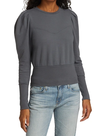 Shop Ag Walker Stitched Puff-sleeve Cotton Sweatshirt In Natural Ave