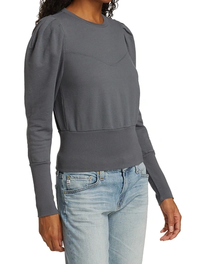 Shop Ag Walker Stitched Puff-sleeve Cotton Sweatshirt In Desert Overcast