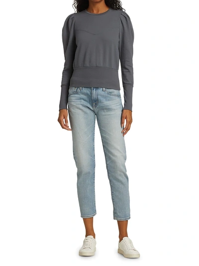 Shop Ag Walker Stitched Puff-sleeve Cotton Sweatshirt In Natural Ave