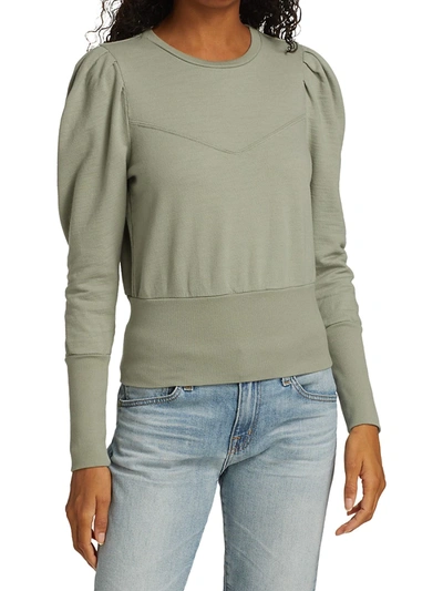 Shop Ag Walker Stitched Puff-sleeve Cotton Sweatshirt In Natural Ave