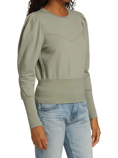 Shop Ag Walker Stitched Puff-sleeve Cotton Sweatshirt In Desert Overcast