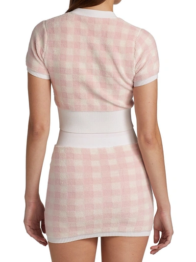 Shop Alexander Wang T Women's Gingham Crystal Brooch Cropped Cardigan In Cradle Pink White