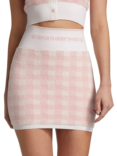 Shop Alexander Wang T Women's Gingham Knit Mini Skirt In Cradle Pink White
