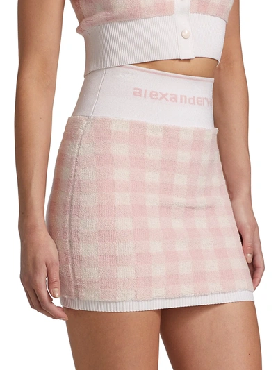 Shop Alexander Wang T Women's Gingham Knit Mini Skirt In Cradle Pink White