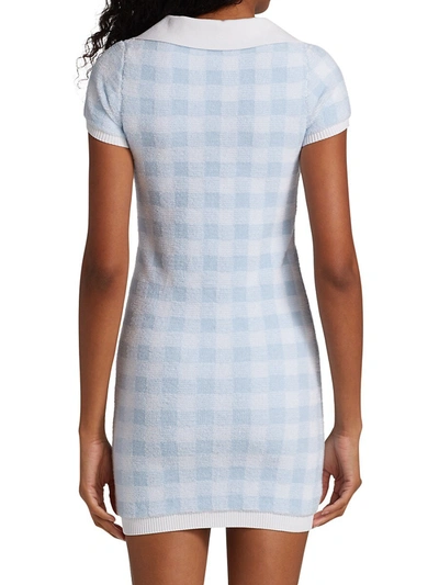 Shop Alexander Wang T Gingham Crystal Brooch Polo Mini Dress In Oxford Blue White