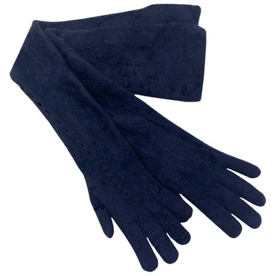 Pre-owned Alaïa Velvet Long Gloves In Navy