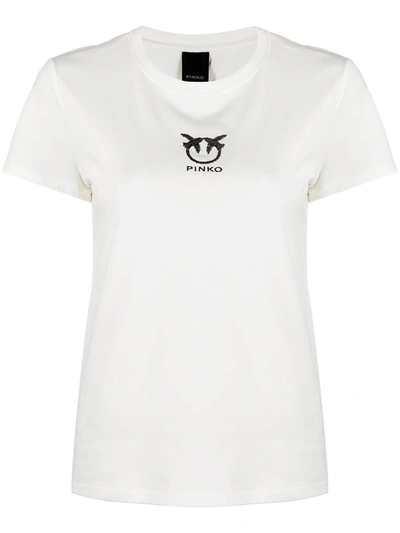 Shop Pinko Jersey T-shirt With Logo Print In White