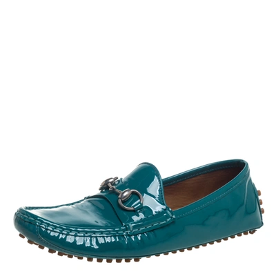 Pre-owned Gucci Blue Patent Leather Horsebit Loafers Size 37.5