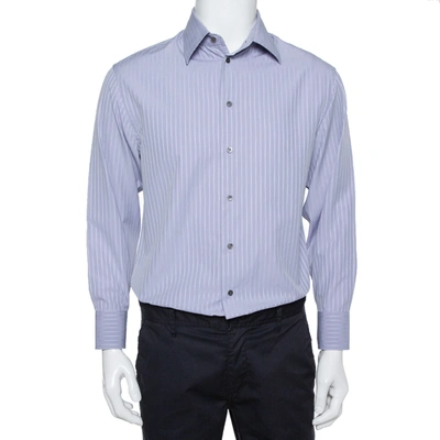 Pre-owned Armani Collezioni Lilac Striped Cotton Button Front Shirt L In Purple