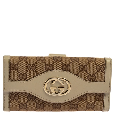 Pre-owned Gucci Beige Gg Canvas And Leather Sukey Continental Wallet