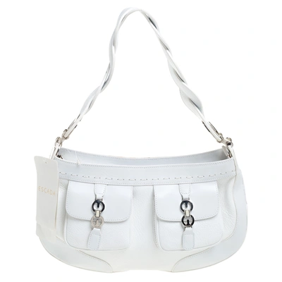 Pre-owned Escada White Leather Double Pocket Braided Handle Hobo