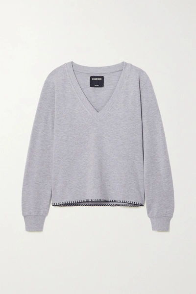 Shop L Agence Helena Stretch Cotton And Modal-blend Sweatshirt In Gray