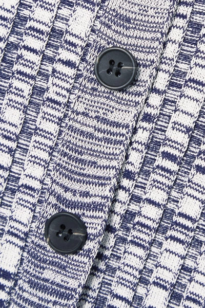 Shop Self-portrait Button-embellished Mouline Ribbed-knit Midi Skirt In Navy