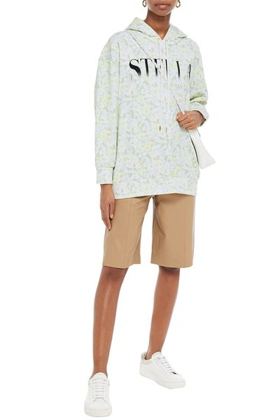 Shop Stella Mccartney Flocked Floral-print French Cotton-terry Hoodie In Light Green
