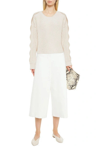 Shop Stella Mccartney Scalloped Ribbed Cotton And Wool-blend Sweater In Ecru