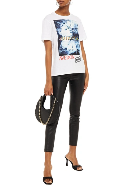 Shop Versace Embroidered Printed Cotton-jersey T-shirt In White