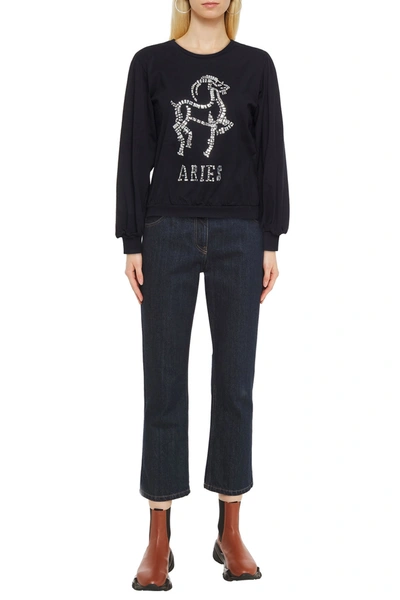 Shop Alberta Ferretti Love Me Starlight Aries Embellished Organic Cotton-jersey Sweatshirt In Black