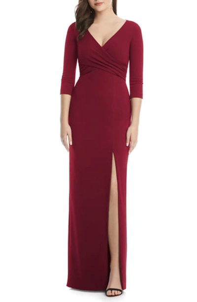 Shop After Six Crisscross Stretch Crepe Evening Gown In Burgundy