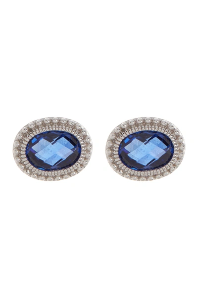 Shop Judith Ripka Sterling Silver Silver Oval Sapphire Stud Earrings In Blue