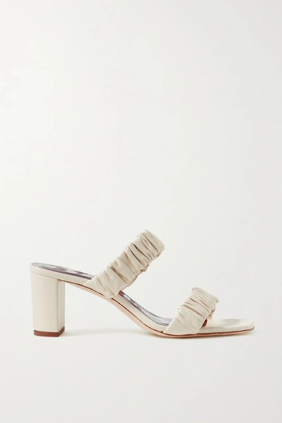 Shop Staud Frankie Ruched Leather Sandals In Cream