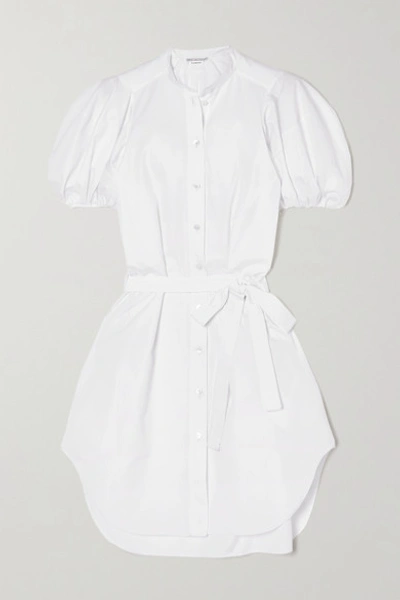 Shop Stella Mccartney Anastasia Belted Organic Cotton-poplin Mini Shirt Dress In White