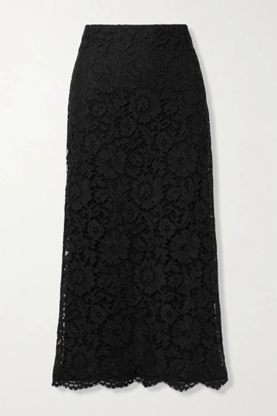 Shop Valentino Scalloped Corded Lace Midi Skirt In Black