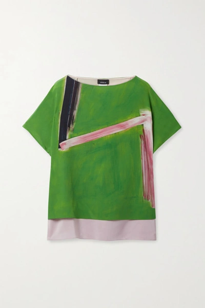 Shop Akris Layered Printed Mulberry Silk-crepe And Georgette Top In Green