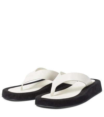 Shop The Row Ginza Leather And Suede Platform Slides In White