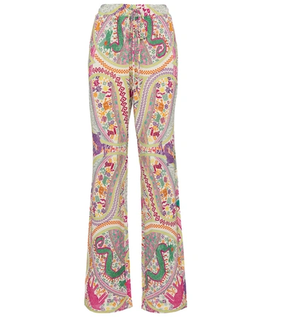 Shop Etro Printed Wide-leg Cotton-blend Pants In Multicoloured