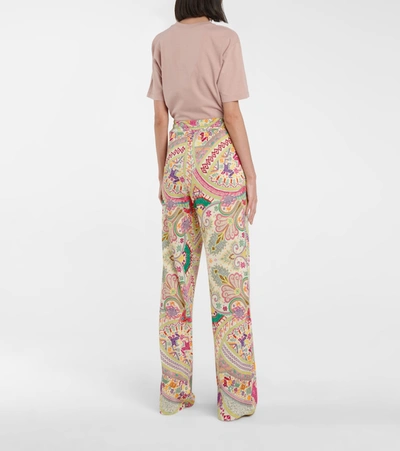 Shop Etro Printed Wide-leg Cotton-blend Pants In Multicoloured