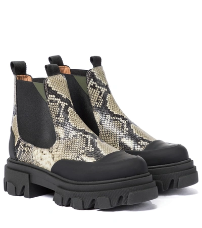 Shop Ganni Snake-effect Leather Chelsea Boots In Green