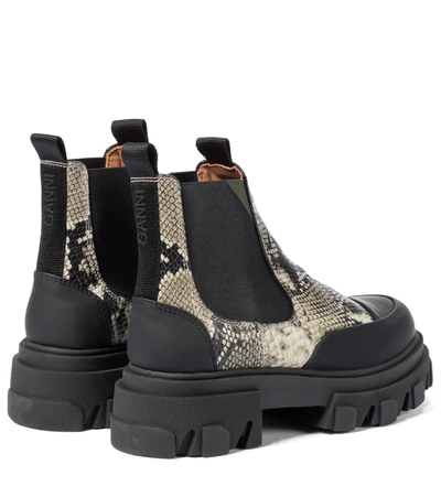 Shop Ganni Snake-effect Leather Chelsea Boots In Green