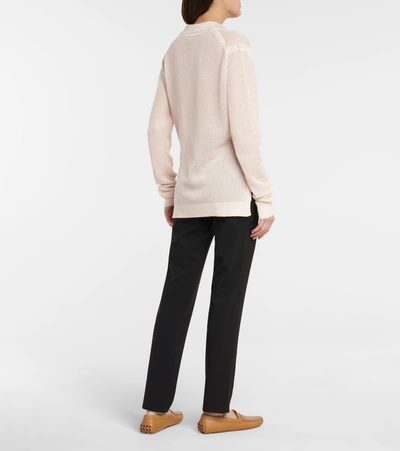 Shop Tod's Open-knit Cotton Sweater In Pink