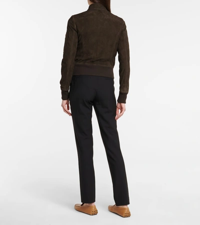 Shop Tod's Suede Bomber Jacket In Brown