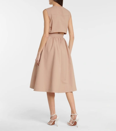 Shop Alaïa Belted Cotton Midi Dress In Beige