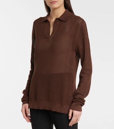 Shop Tod's Open-knit Cotton Sweater In Brown