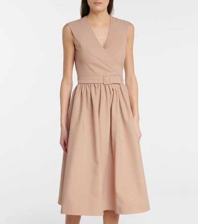 Shop Alaïa Belted Cotton Midi Dress In Beige