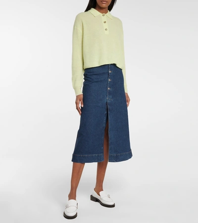 Shop Ganni Denim Midi Skirt In Blue