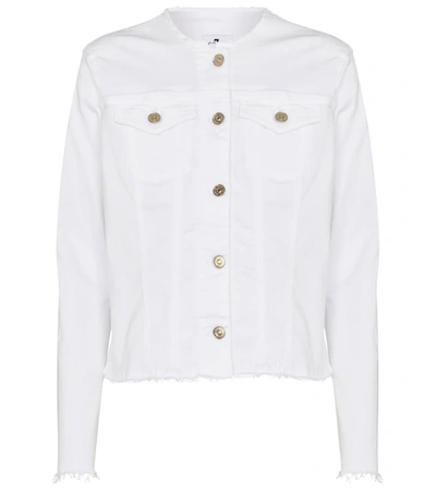 Shop 7 For All Mankind Collarless Stretch-denim Jacket In White