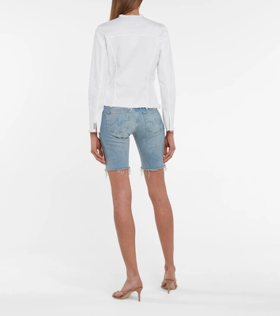 Shop 7 For All Mankind Collarless Stretch-denim Jacket In White