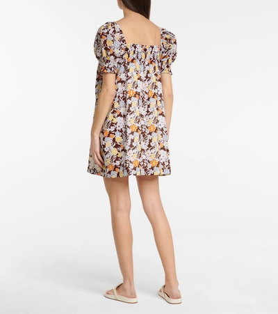 Shop Tory Burch Floral Cotton Minidress In Brown