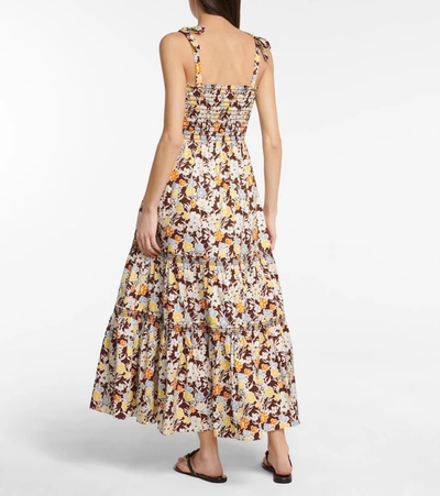 Shop Tory Burch Floral Cotton-blend Maxi Dress In Brown