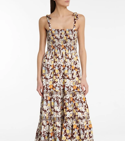 Shop Tory Burch Floral Cotton-blend Maxi Dress In Brown