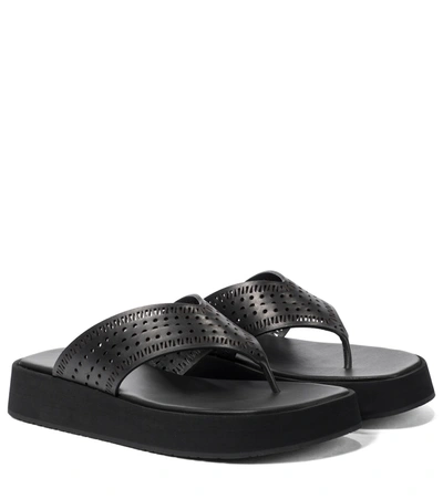 Shop Alaïa Laser-cut Leather Thong Sandals In Black